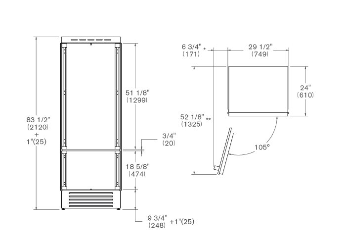 75 cm frigorifero ad incasso, panel ready apertura lato sinistro | Bertazzoni