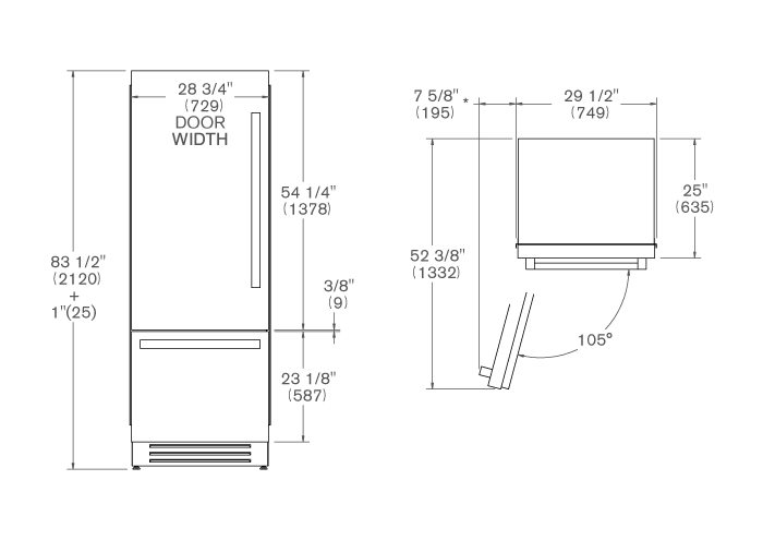 75 cm frigorifero ad incasso, panel installed apertura lato sinistro | Bertazzoni