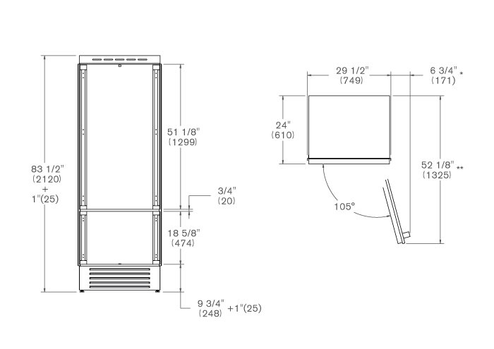 75 cm frigorifero ad incasso, panel ready apertura lato destro | Bertazzoni