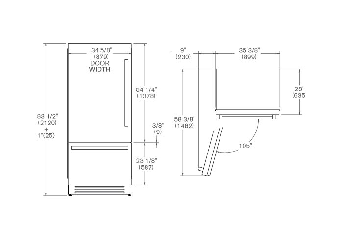 90 cm frigorifero ad incasso, panel installed apertura lato sinistro | Bertazzoni