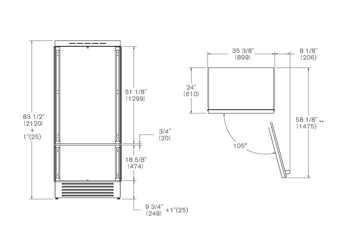 90 cm frigorifero ad incasso, panel ready apertura lato destro | Bertazzoni
