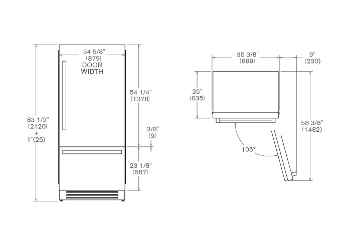90 cm frigorifero ad incasso, panel installed apertura lato destro | Bertazzoni