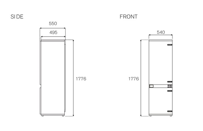 60 cm frigorifero combinato da incasso H177cm, sliding door | Bertazzoni
