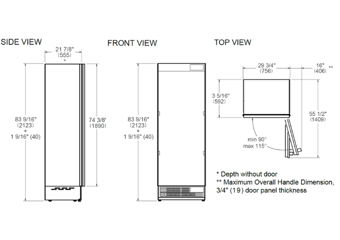 75cm colonna frigorifero da incasso con dispenser dell'acqua interno | Bertazzoni
