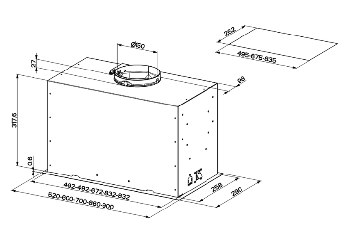 86 cm cappa sottopensile | Bertazzoni