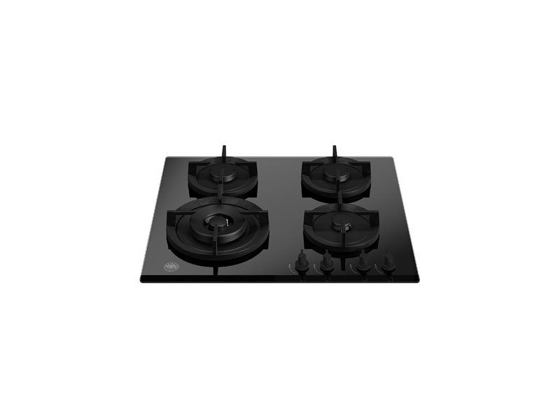 60 cm piano gas in cristallo con wok laterale | Bertazzoni - Nero
