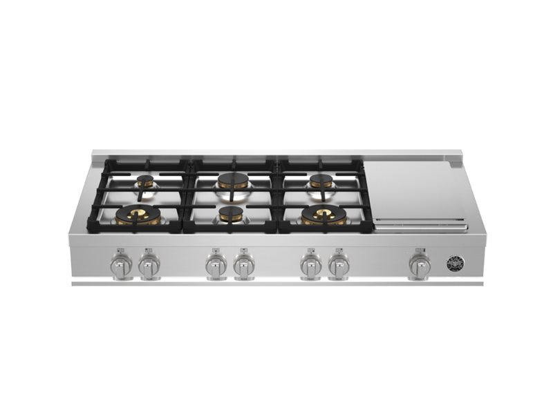 48 Gas Rangetop 6 brass burners + electric griddle