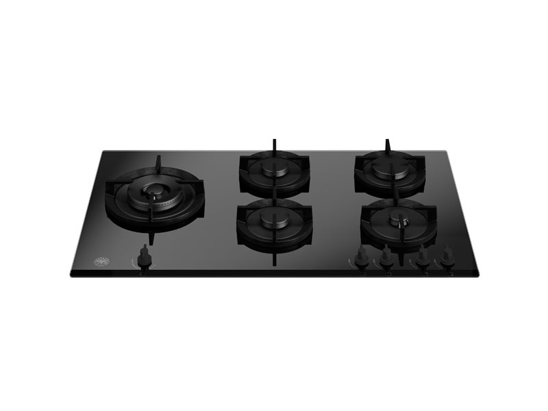 90 cm piano gas in cristallo con wok laterale | Bertazzoni - Nero